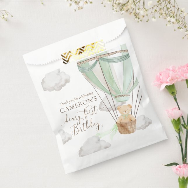 Beary First Bear Mint Hot Air Balloon Birthday Favor Bag (Sealed)
