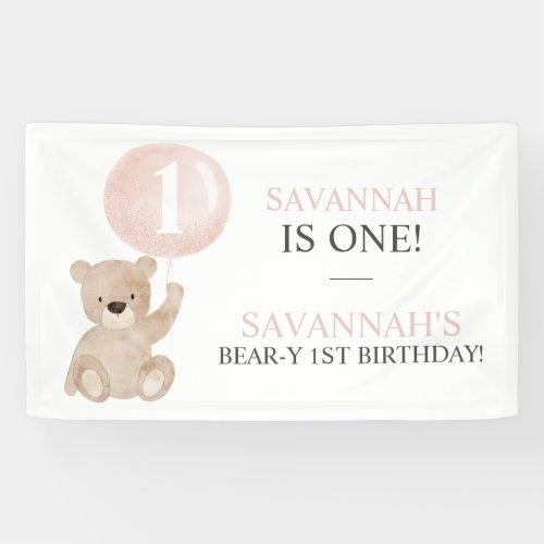 Beary First Birthday Bear Banner Backdrop