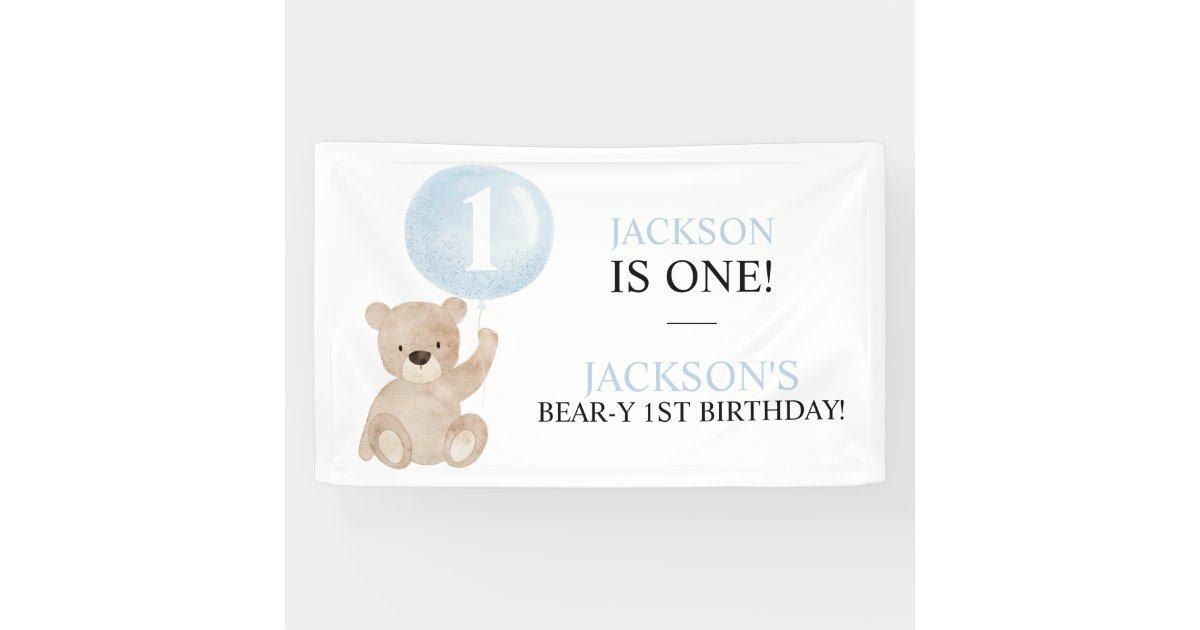 Beary First Birthday Bear Banner Backdrop | Zazzle