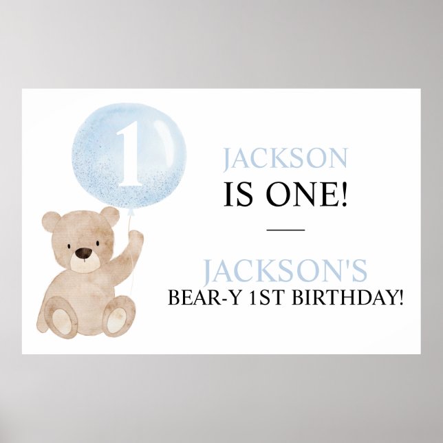 Beary First Birthday Bear Banner Backdrop Poster (Front)