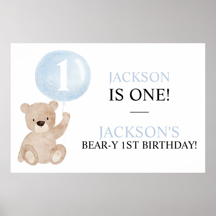 Beary First Birthday Bear Banner Backdrop Poster | Zazzle.com