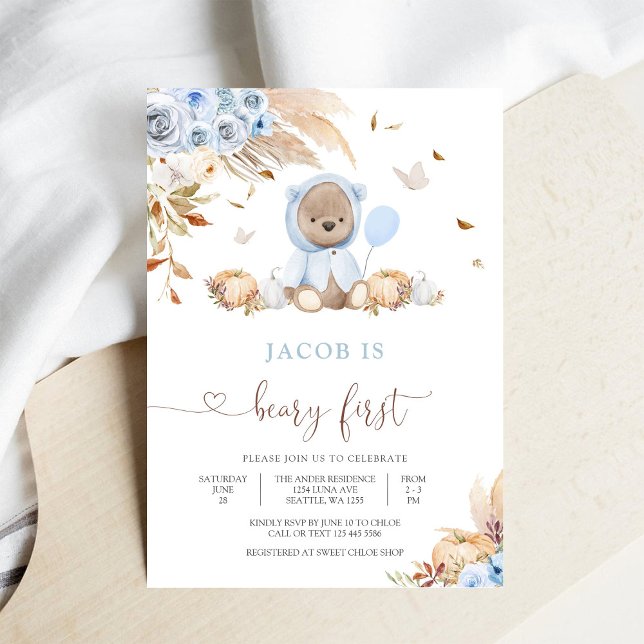 Beary First Birthday Boy Invitation (Creator Uploaded)