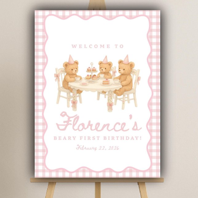 Beary First Birthday Editable Welcome Sign Templat (Creator Uploaded)