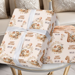 Beary First Birthday Fall Bear 1st Birthday Wrapping Paper