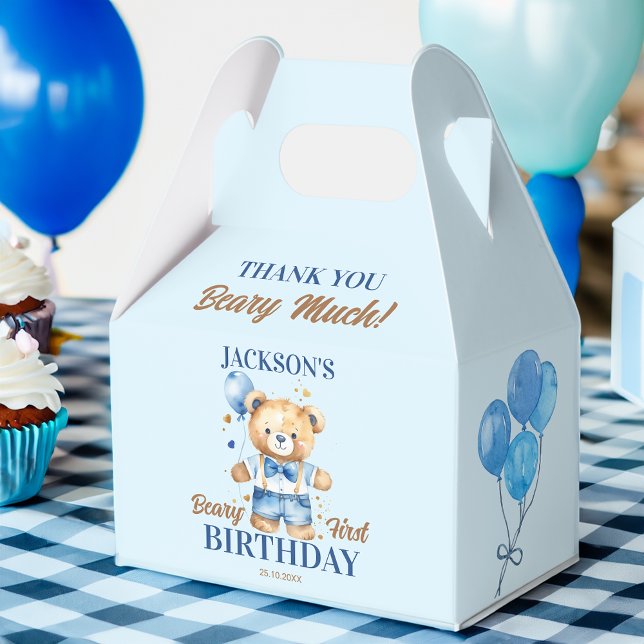 Beary first birthday favor teddy bear personalized favor boxes (Beary first birthday party favors teddy bear blue personalized favor boxes )