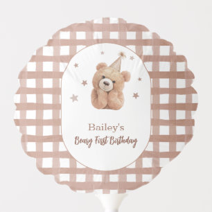 Beary First Birthday Gingham Balloon