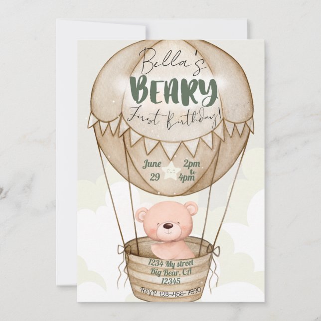 Beary First Birthday Invitation (Front)