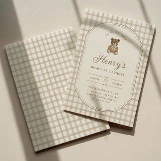 Beary First Birthday Invitation Bear Invite