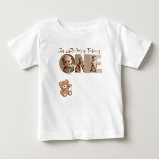 Beary First Birthday Little Bear Photo Baby T-Shirt (Front)