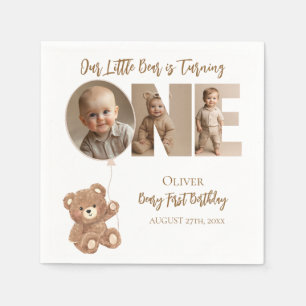 Beary First Birthday Little Bear Photo Napkins