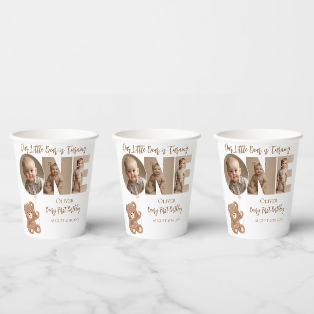 Beary First Birthday Little Bear Photo Paper Cups (Multi)