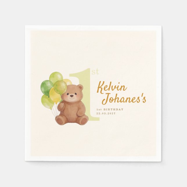 Beary First Birthday Napkins (Front)