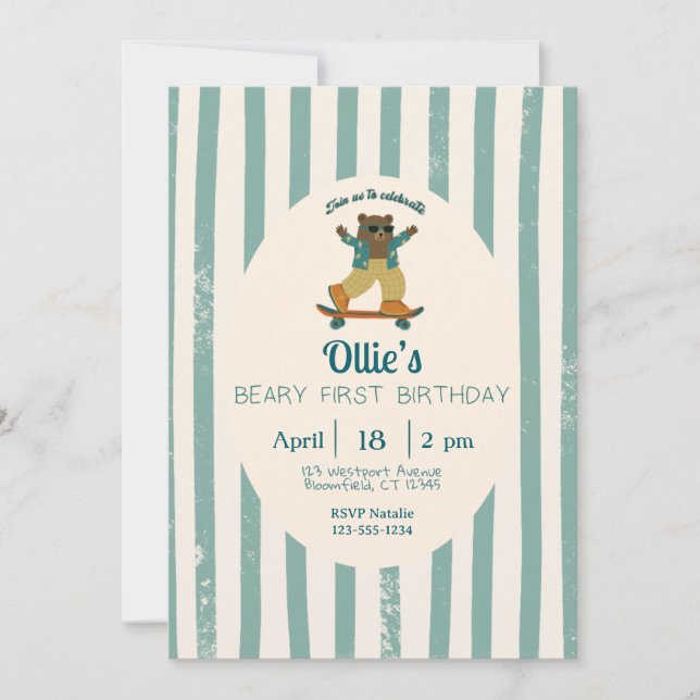 Beary First Birthday Party Invitation (Front)