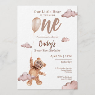 Beary First Birthday Photo Invitation
