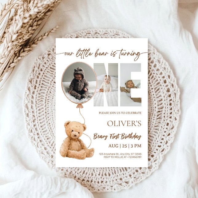 Beary First Birthday Photo Invitation (Creator Uploaded)
