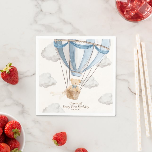 Beary First Birthday Teddy Bear Hot Air Balloon Napkins (Insitu)