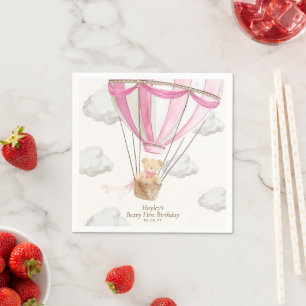 Beary First Birthday Teddy Bear Hot Air Balloon Napkins