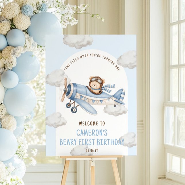 Beary First Birthday Teddy Bear Plane Welcome Sign (Creator Uploaded)