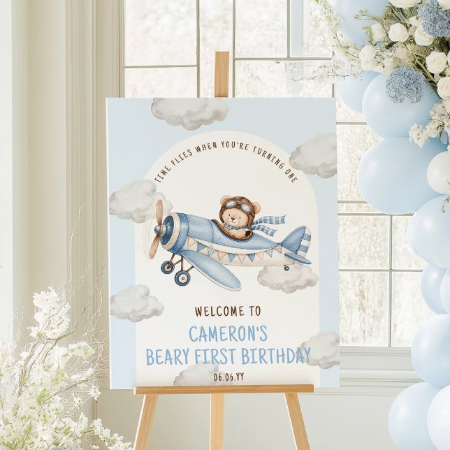 Beary First Birthday Teddy Bear Plane Welcome Sign (Creator Uploaded)