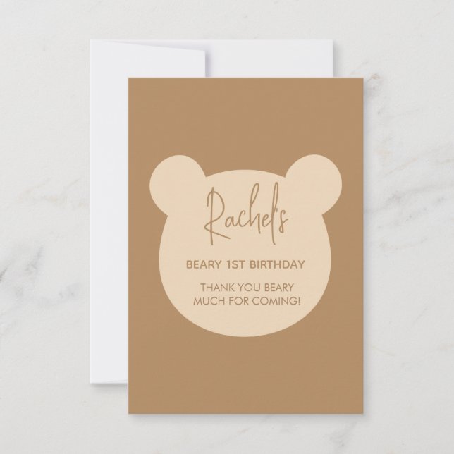 Beary First Birthday Thank you Card (Front)