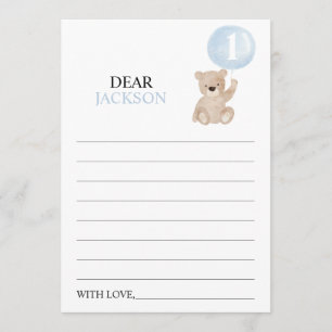 Beary First Birthday Time Capsule Message Card