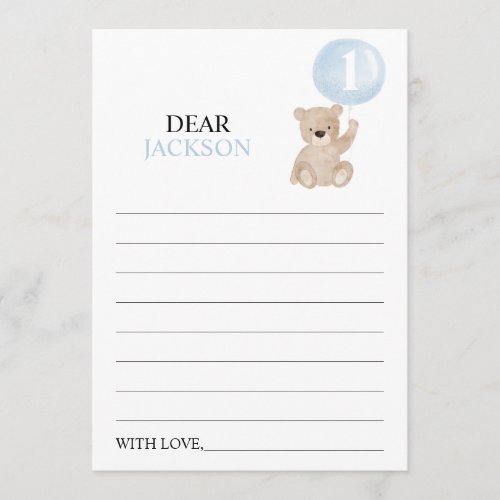 Beary First Birthday Time Capsule Message Card