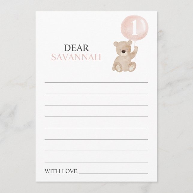 Beary First Birthday Time Capsule Message Card (Front)