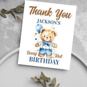 Beary first boy birthday cute teddy thank you card