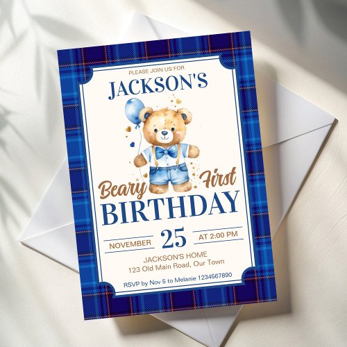 Beary first boys birthday cute teddy blue balloon