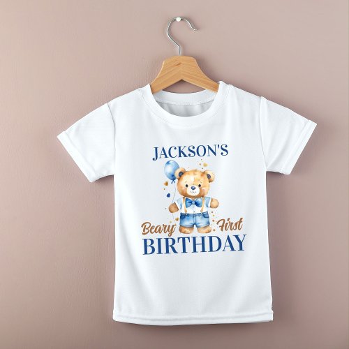 Beary first boys birthday photo props printed baby T_Shirt
