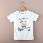 Beary first boys birthday photo props printed baby T-Shirt<br><div class="desc">Beary first boys birthday party tableware personalized birthday t-shirt,  watercolor cute teddy bear dressed up in pant and a bow tie holding a blue balloon party photo prop t-shirt</div>