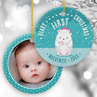 Beary First Christmas Cute Polar Bear Baby Photo