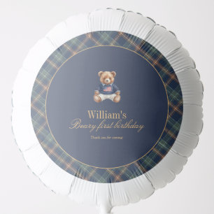 Beary First Navy Plaid Teddy Bear Birthday Balloon
