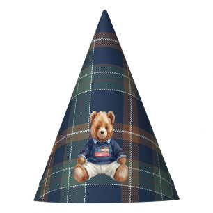 Beary First Navy Plaid Teddy Bear Birthday Party H Party Hat