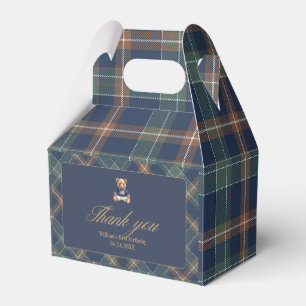 Beary First Navy Plaid Teddy Bear Boy Birthday  Favor Boxes