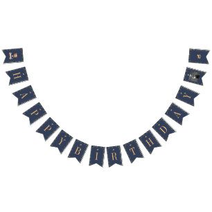 Beary First Navy Plaid Teddy Bear Happy Birthday Bunting Flags