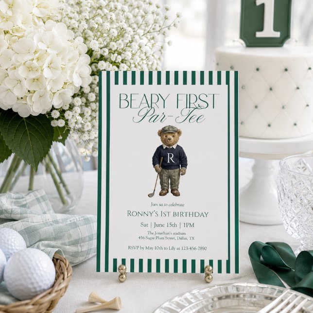Beary First Par-Tee Golf 1st Birthday Invitation (Creator Uploaded)