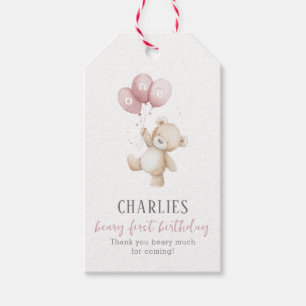 Beary First Pink 1st Birthday Teddy Favor Tag