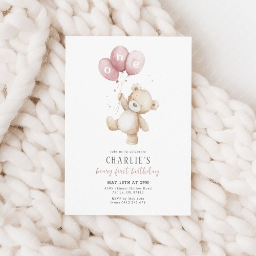 Beary First Pink Balloon Boy 1st Birthday Teddy