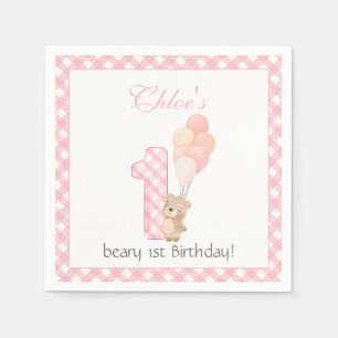Beary First pink Teddy Bear Birthday Party Napkins