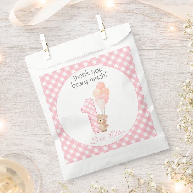 Beary First Teddy Bear Birthday Party  Favor Bag (Clipped)