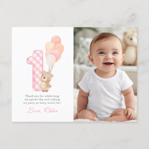 Beary First Teddy Bear Birthday Party Thank you Postcard