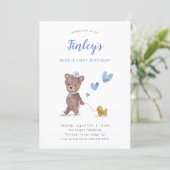 Beary First Teddy Bear Boy Birthday Part Invitation (Standing Front)