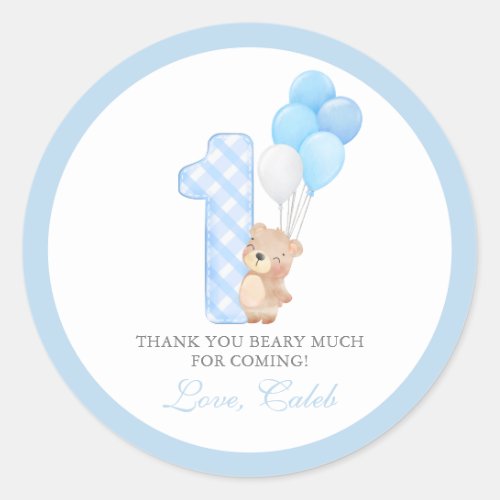 Beary First Teddy Bear Boy Birthday Party Classic Round Sticker