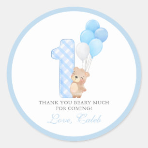 Beary First Teddy Bear Boy Birthday Party Classic Round Sticker