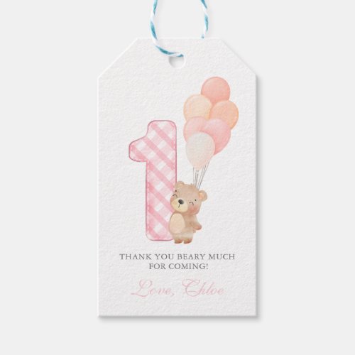 Beary First Teddy Bear Girl Birthday Party favor Gift Tags