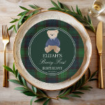 Beary first teddy bear green plaid birthday party paper plates<br><div class="desc">Beary first birthday party napkin navy blue emerald green plaid vintage polo teddy bear birthday party personalized paper plates, teddy bear party elegant monogrammed paper plates, cute teddy bear birthday printed plates , simple modern boys birthday party personalized name table decor, birthday paper plates, emerald green plaid birthday party personalized...</div>