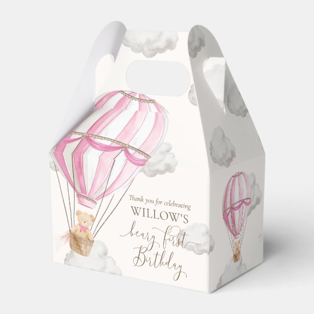 Beary First Teddy Bear Hot Air Balloon Birthday Favor Boxes (Back Side)