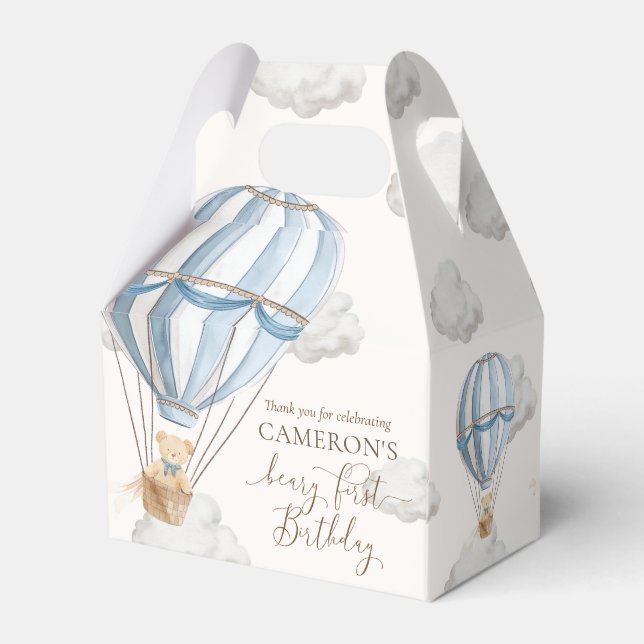 Beary First Teddy Bear Hot Air Balloon Birthday Favor Boxes (Back Side)