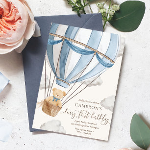 Beary First Teddy Bear Hot Air Balloon Birthday Invitation